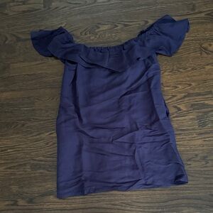 Tommy Bahama Navy Blue Linen Blend  Off The Shoulder Dress